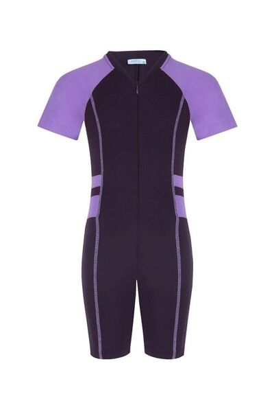 mikam Garson Boy Boneli Swimmer Short Sleeve Swimsuit with Zippered Shorts