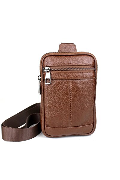 deri,se club Men's Tan Genuine Leather Body Bag Double Handle Strap Chest Bag...