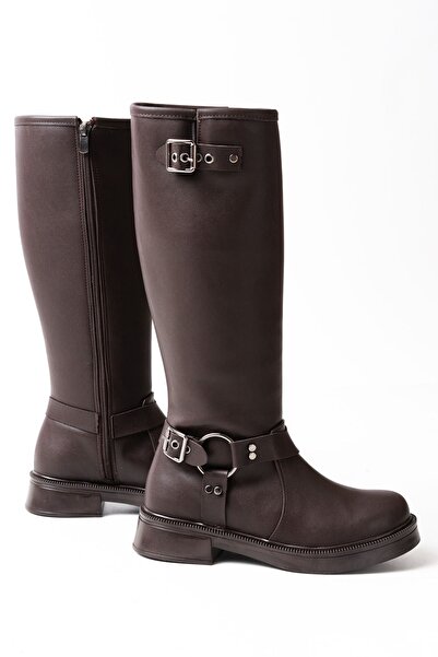 Zerenyus Exi̇n-02-312 Premium Brown Zippered Daily Women's Boots with Buckle ...