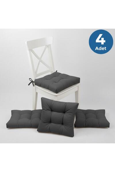 ALTINPAMUK 4'lü Lüx GOLD Pofidik Antrasit Sandalye Minderi Özel Dikişli Bağcı...
