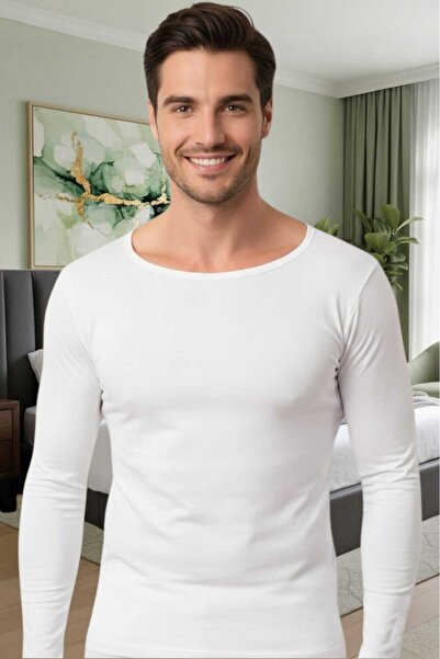 Uniquetrenders قميص داخلي رجالي من القطن الممشط بأكمام طويلة من الليكرا