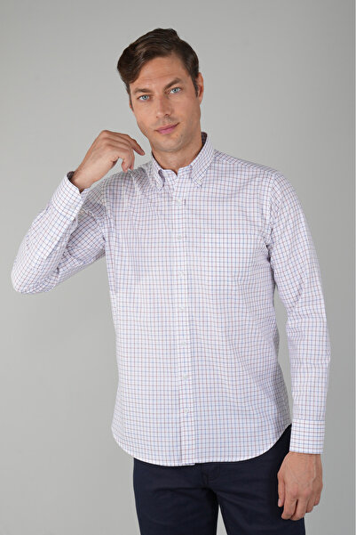 Bisse Burgundy Checkered Regular Fit Men's Cotton Shirt