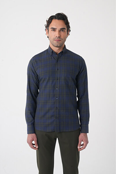 Bisse Regular Fit Pasha Collar Cotton Dark Green Men's Shirt