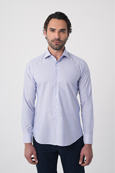 Bisse Men's Regular Fit Long Sleeve Italian Collar Blue Shirt