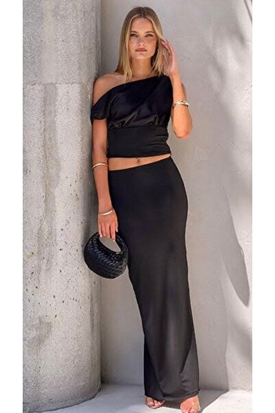 Be Best Women's Black Off-Shoulder Two-Piece Set Be373