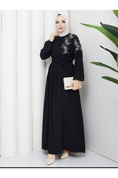 SHİROSA Embroidered Detailed Crepe Hijab Dress