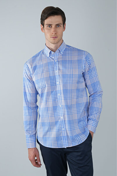 Bisse Regular Fit Long Sleeve Blue Cotton Men's Shirt