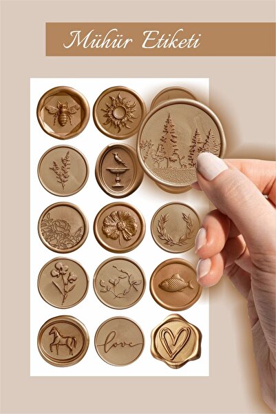 Piksel Grafik Mühür Bronz Sticker Seti - Laptop, Defter, Mektup, Hediye Sticker