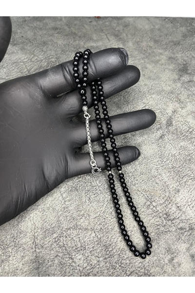 Mos Tespih 99'Lik Bureaucrat Thin Tiny Glass Black Pearl Natural Prayer Beads