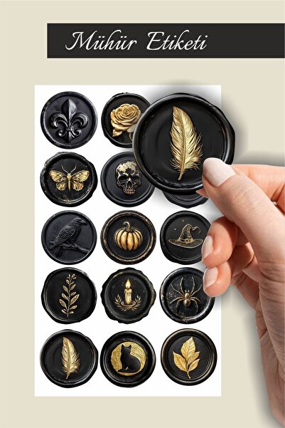 Piksel Grafik Mühür Siyah Sticker Seti - Laptop, Defter, Mektup, Hediye Sticker