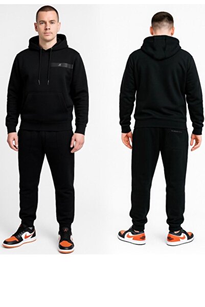 GRANDPOLO Trening bărbătesc negru, hanorac cu glugă și pantaloni jogger, mode...