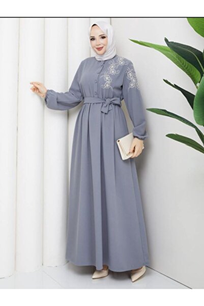SHİROSA Embroidered Detailed Crepe Hijab Dress