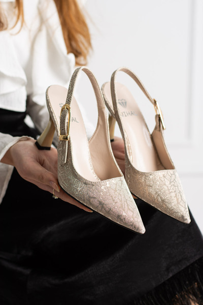 eformoda by emre yılmaz Gold Glittery Pointed Toe Women's Heeled Shoes | Formal & Occasion Shoes Mp02