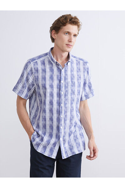 LC Waikiki Regular Fit Short Sleeve Striped Poplin Men's Shirt