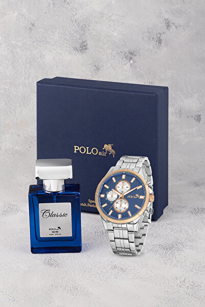 Polo Air Erkek Kol Saati Ve 55ml Parfüm Hediyelik Kutusunda Set Gümüş Laciver...