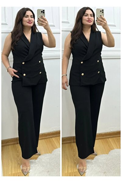 BUTİK MODA Kadın Ceket Yaka Sıfır Kol Gold Düğme Detay Büyük Beden Abiye İkil...