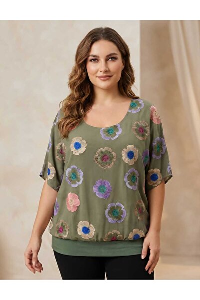 ihaoo Ladies' khaki blouse with daisy pattern