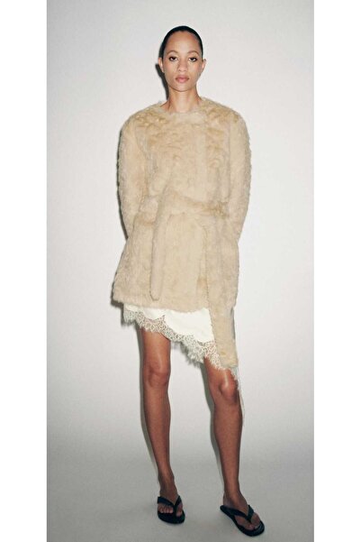 Butik Allbucks Zr Belted Faux Fur Coat Abzra5933