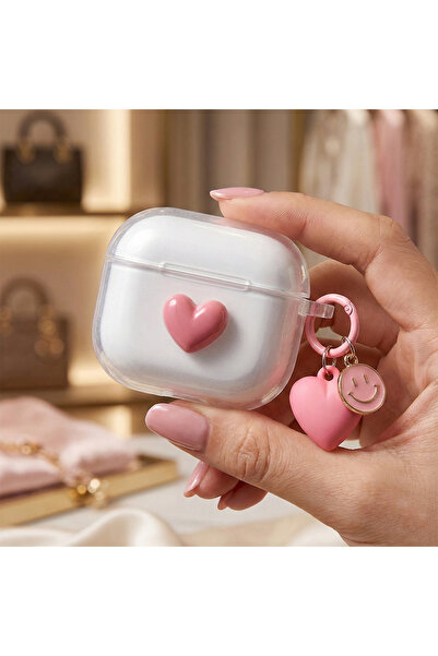 CaseOnn Redmi Buds 6 Lite Case Transparent Smiley Heart Pink