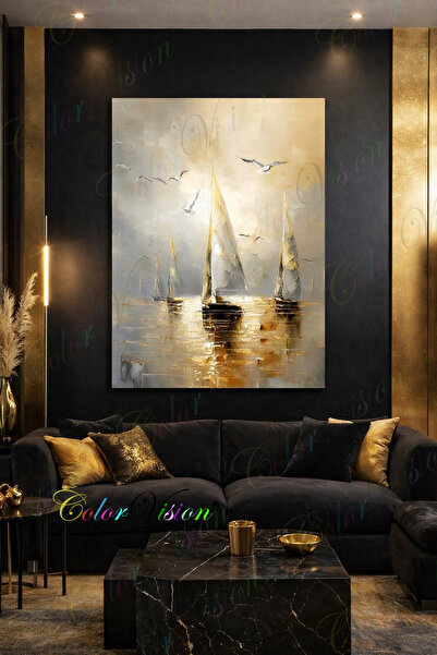 ColorVision Gold Sessiz Deniz Yelkenliler Kanvas Tablo