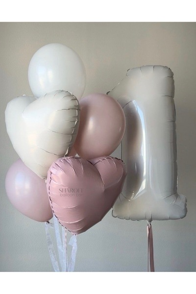 Çemrek Süs Parti Beige 1 Year Old Balloon Heart Balloon Set 6 Pieces
