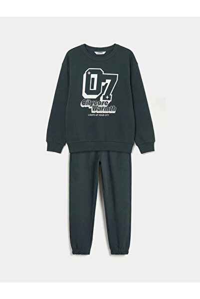 LC Waikiki Lcw Kids Anthracite Crew Neck Printed Boys' Tracksuit Set