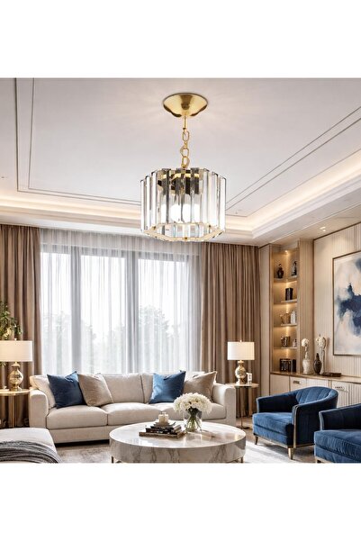 bestof tasarım Altıgen Kristal Taşlı Sarkıt Gold Salon Mutfak Hol Antre Oda A...