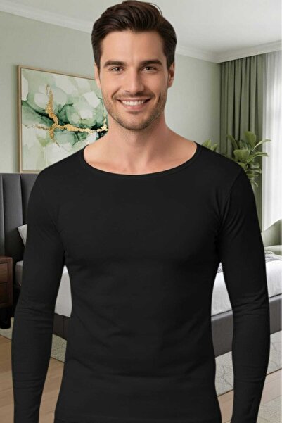 Uniquetrenders قميص داخلي رجالي من القطن الممشط بأكمام طويلة من الليكرا