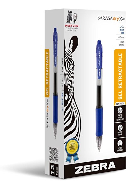Zebra Sarasa X20 Gel Pen, Medium Point 0.7mm, Blue Ink, Pack of 12