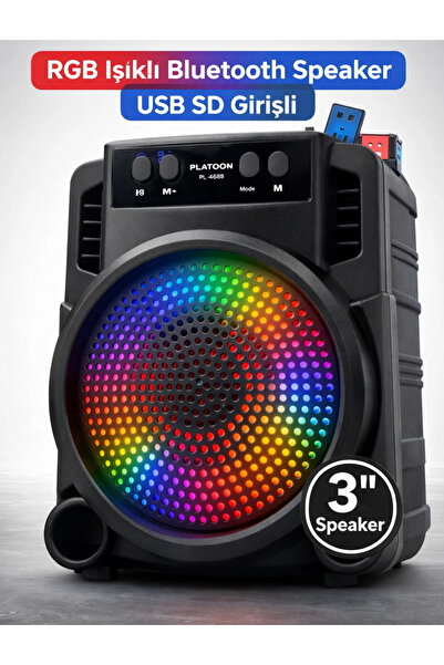 jetucuzal Platoon PL-4689 RGB Işıklı Bluetooth Speaker USB SD Girişli