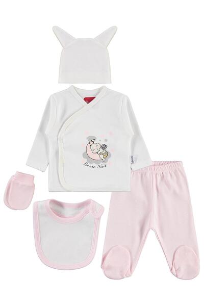 Minidamla Arı Patterned 5-Piece Bodysuit Set - Pink