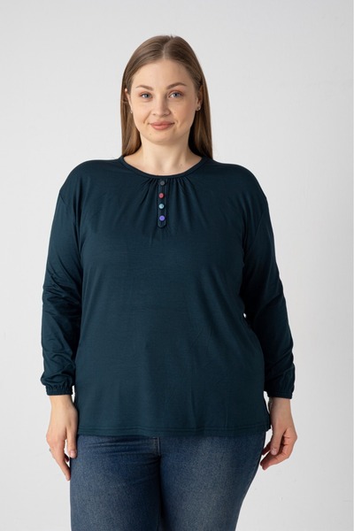 Orly More Viscose Fabric Mini Slit Plus Size Buttoned Long Sleeve Combed Cott...