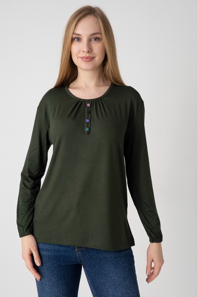 Orly More Viscose Fabric Mini Slit Long Sleeve Buttoned Printed Mother's Comb...