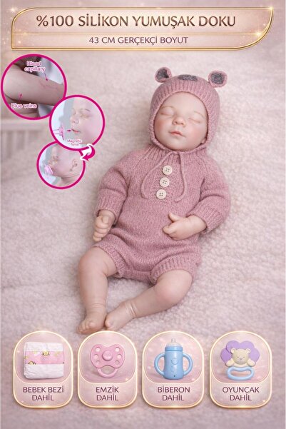 YILDIRIM OYUNCAK 43cm Gerçekçi Silikon Et Oyuncak Bebek Seti | Emzik, Biberon...
