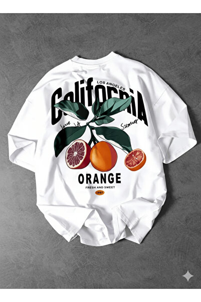 kahire تيشيرت كبير الحجم مطبوع باللون البرتقالي