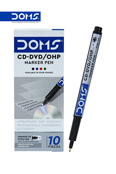 doms CD Marker Pen, Fine Tip, Black Permanent Ink, Smooth Writing Pack of 10