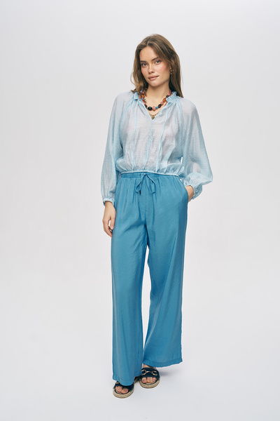 Orfeo Negro Women's Transparent Blouse with Elastic Waist and Drawstring Detail