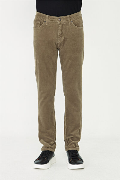 White Stone Beige Straight Cut Corduroy Casual Trousers