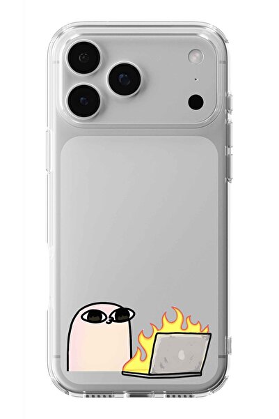 Multitronic حافظة شفافة مطبوعة بتصميم لابتوب متوافق مع آيفون 17 برو ماكس