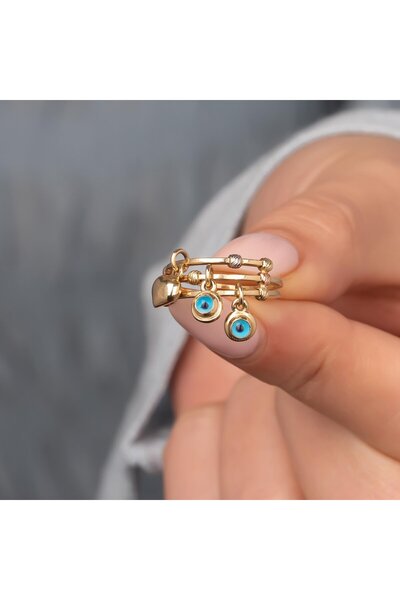 H.M Hakan Mücevherat Cetaş Nazar Boncuklu Yüzük 14 Ayar Altın