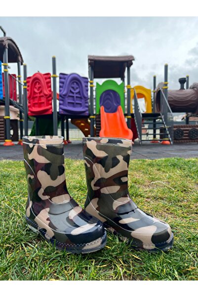Botland Haki Kamuflaj Desenli Su Geçirmez Kaymaz Taban Erkek Çocuk Yağmur Çiz...