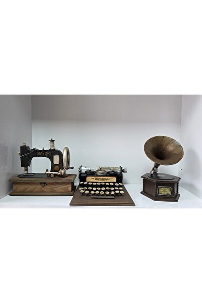 NOSTALJİM DEKORATİF METAL & TAHTA DAKTİLO, DEKORATİF METAL & TAHTA DİKİŞ MAKİ...