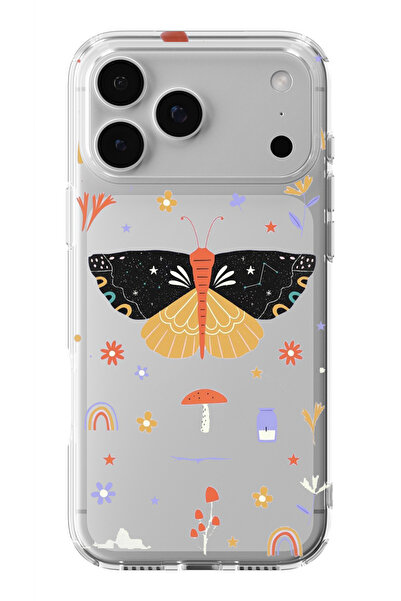 Multitronic حافظة شفافة مطبوعة بتصميم فراشة ملونة متوافقة مع iPhone 17 Pro Max