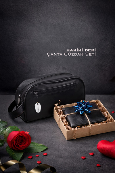 westbag Genuine Leather Men's Luxury Wallet & Shaving Bag Set Gift