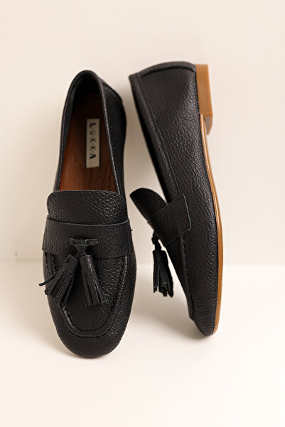 by selvi Lukka Shoes Дамски черни балерини от естествена кожа с помпони, ръчн...