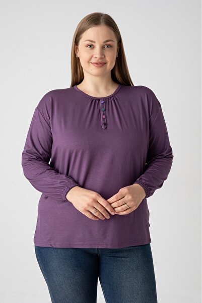 Orly More Viscose Fabric Mini Slit Plus Size Buttoned Long Sleeve Combed Cott...