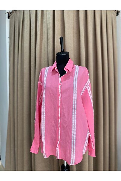 fundaboutiquee Pembe tensel çizgili gömlek