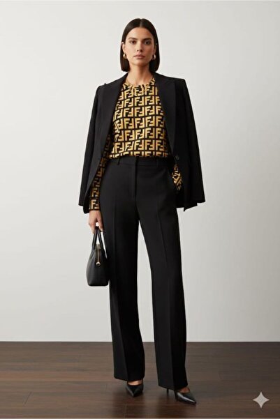 FİERTE Günay Kadın Büyük Beden Bluz Lnst5683 Yuvarlak Yaka Geometrik Desen