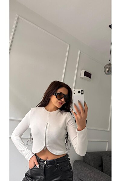 Daves White Zippered Soft Textured Blouse