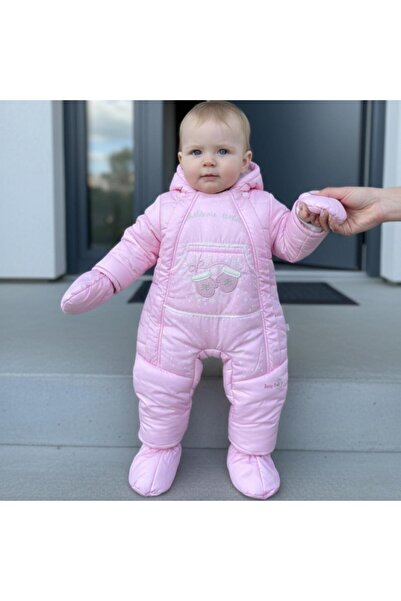 Generic افرول مطري مبطن مع قبعة مقاسات حتى 18 شهر - وردي